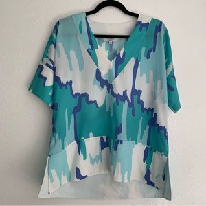 Crosby by Mollie Burch Rare Artsy Top Midcentury Modern Retro Colorful Blue Sm